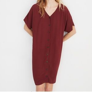 Madewell Button-Front Easy Dress Med Red Maroon